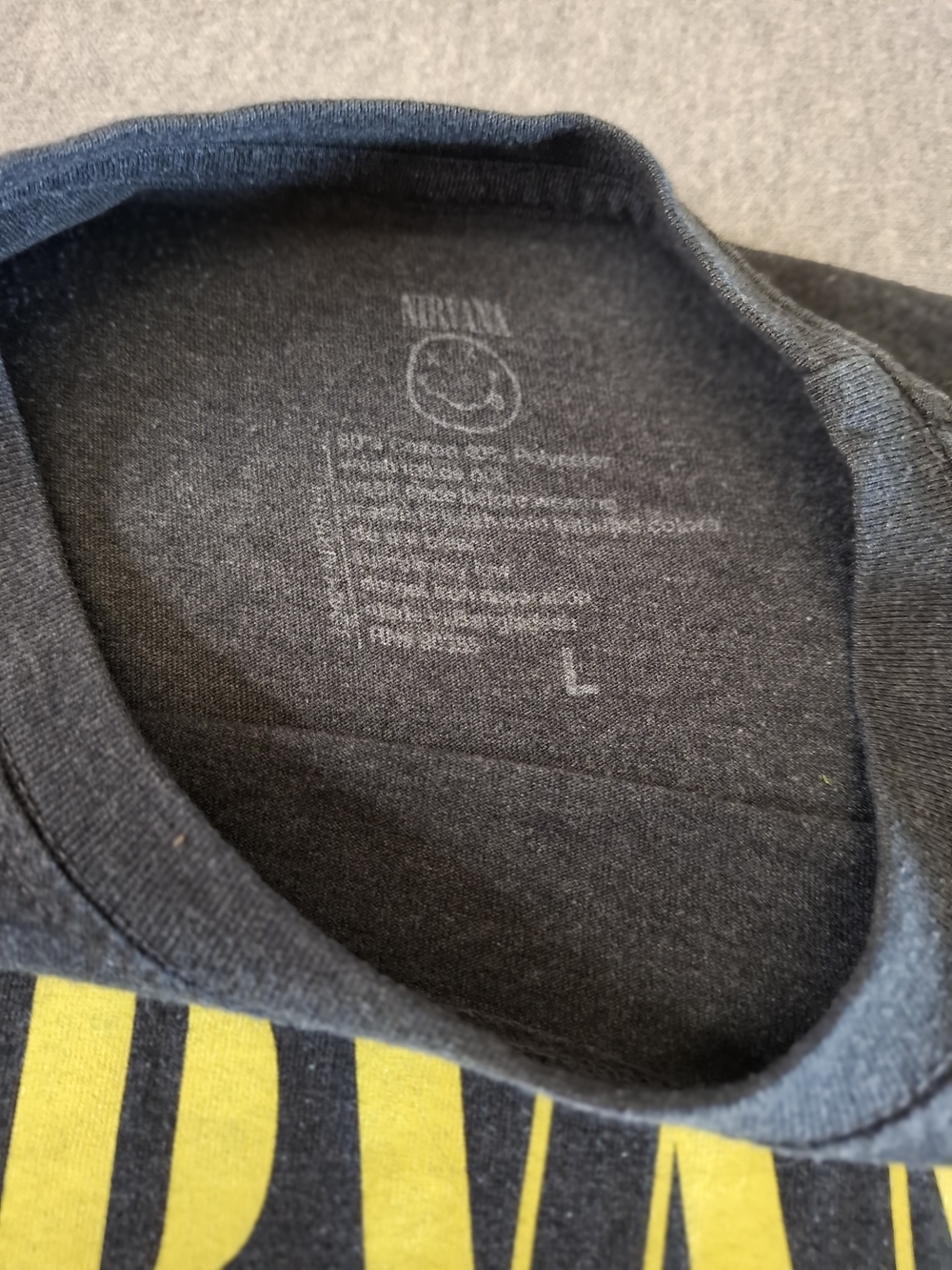 NIRVANA Black Tee with Yellow Smiley and Multicolor Swirl - Picture 3 of 7